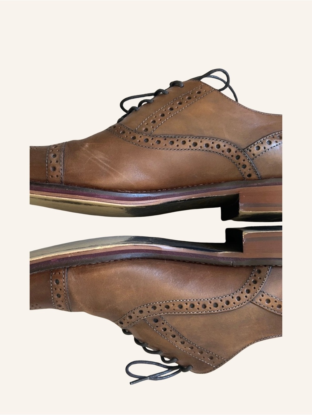 Johnston & Murphy Shoes Men’s Brown Cognac Wingtip Oxfords Leather Size 9 Men’s - Picture 3 of 11